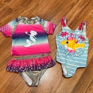 Penelope Mack Baby Shark / Mermaid Toddler girls swim suits | 2 pack Toddler Gir